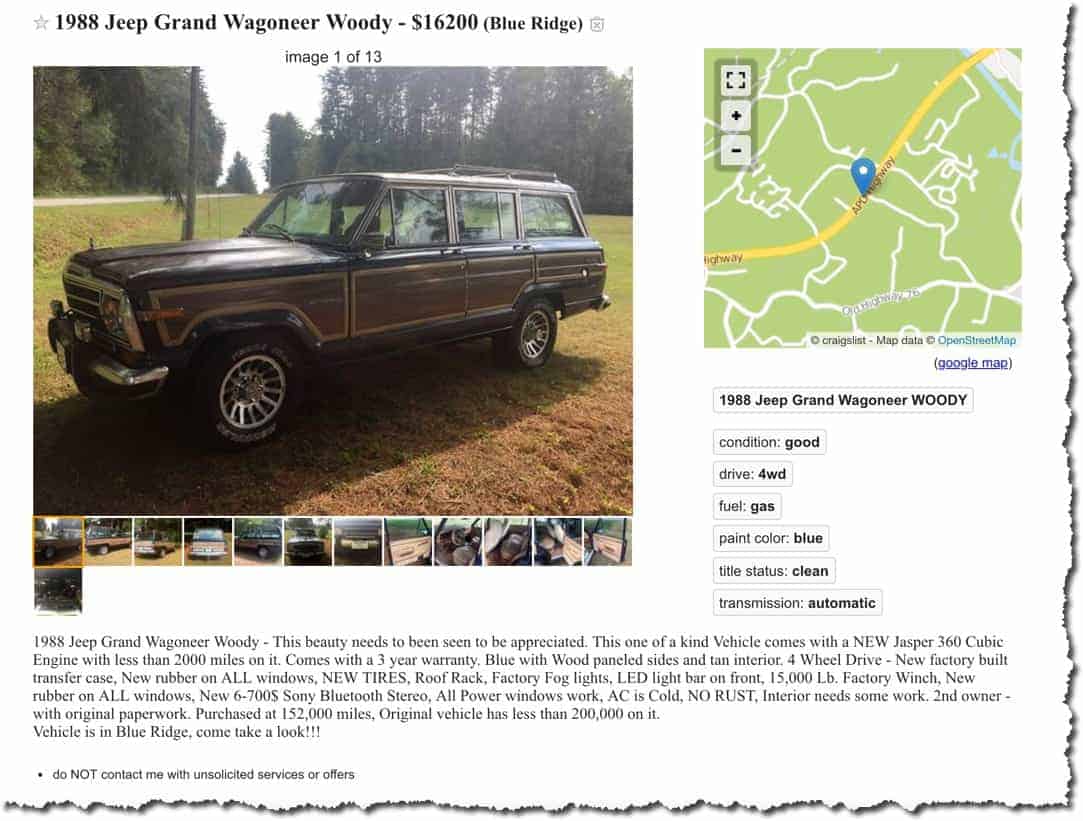 Jeep Grand Wagoneer for sale online $16,200