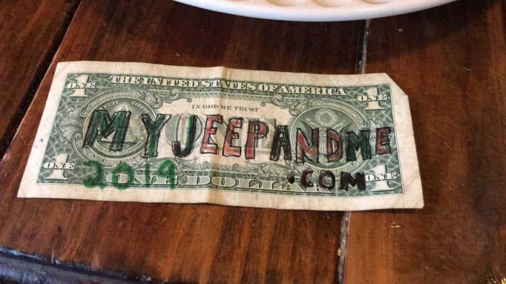 dollar bills at Johnson Creek Tavern