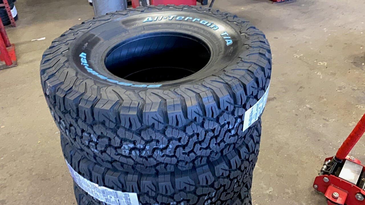 Biggest Tires On A Stock Ford F-150: What Owners Report 4 BF Goodrich KO2 AT Tires ready for installation