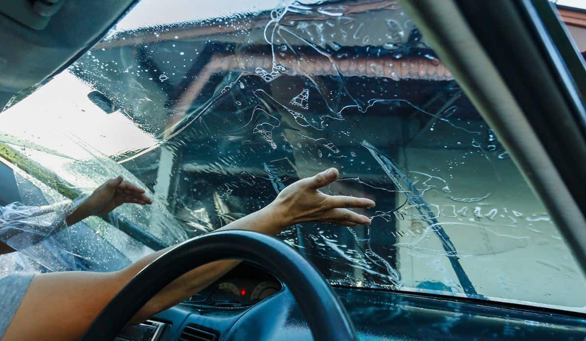 Car Films Installing windshield protection film blur