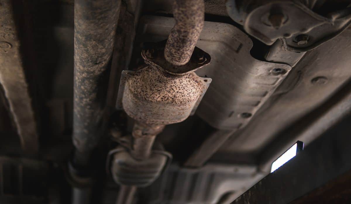 Close-up of Catalytic Converter in Car Exhaust System