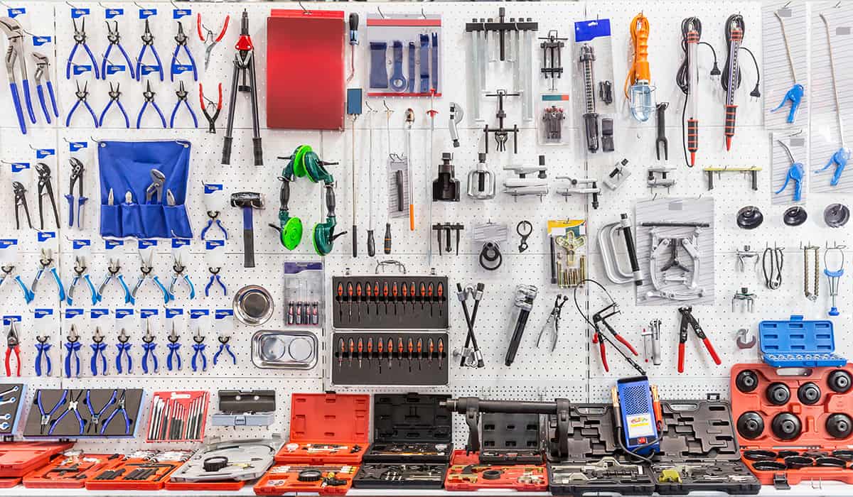 Wall covered in automotive tools