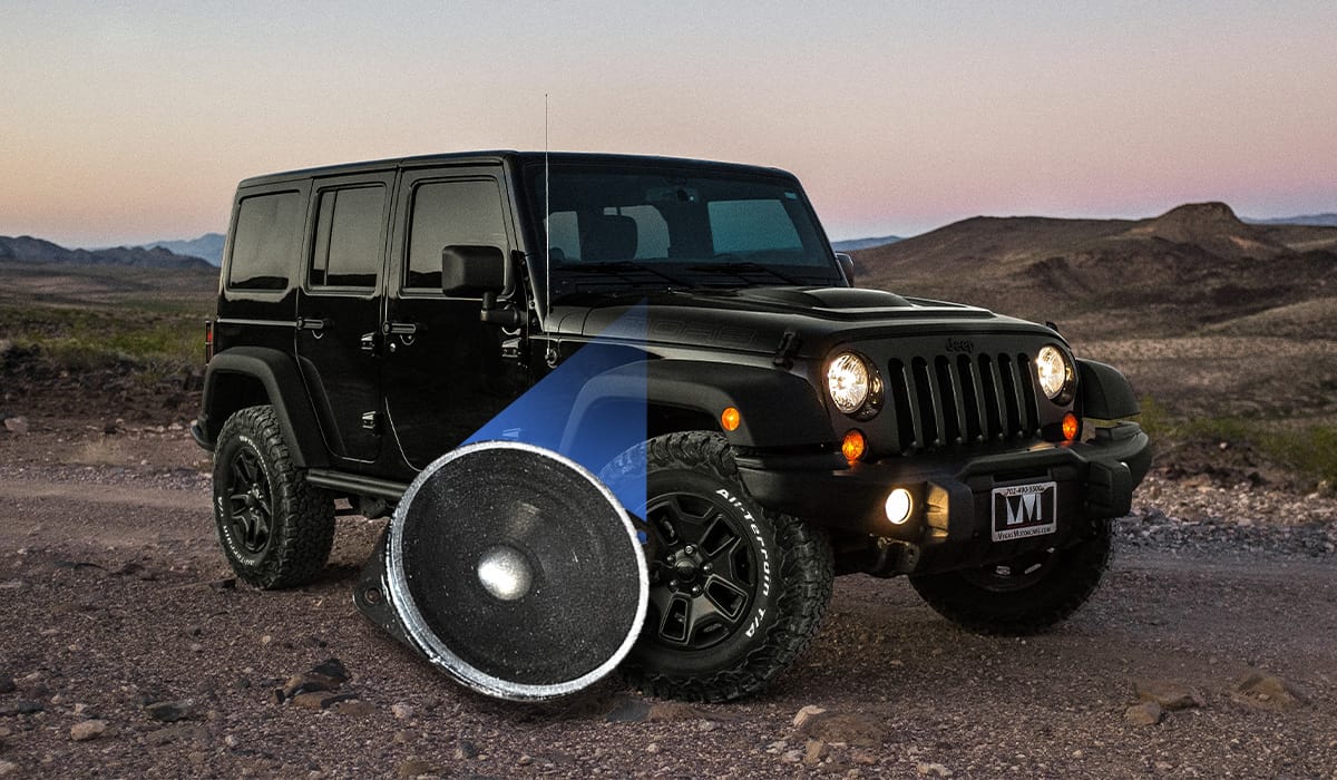 Black Jeep Wrangler with Speaker pop up