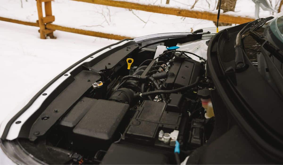 Car engine closeup with copy space