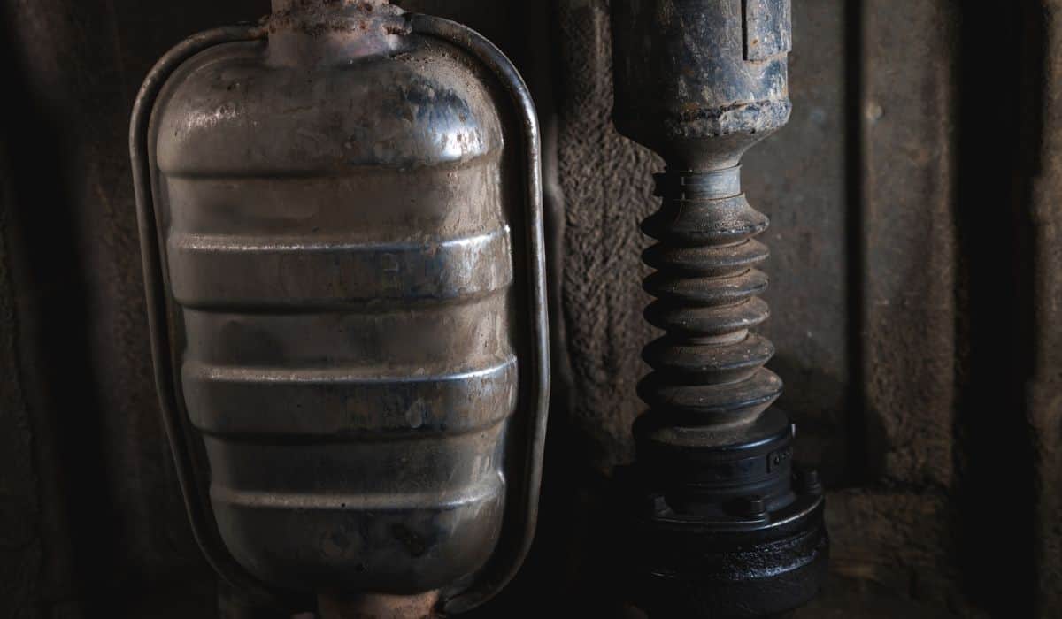 Close-up of Catalytic Converter in Car Exhaust System