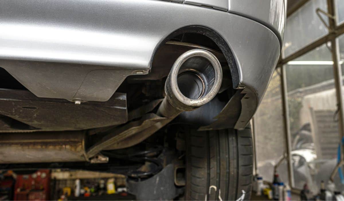 The exhaust system in the car seen from below