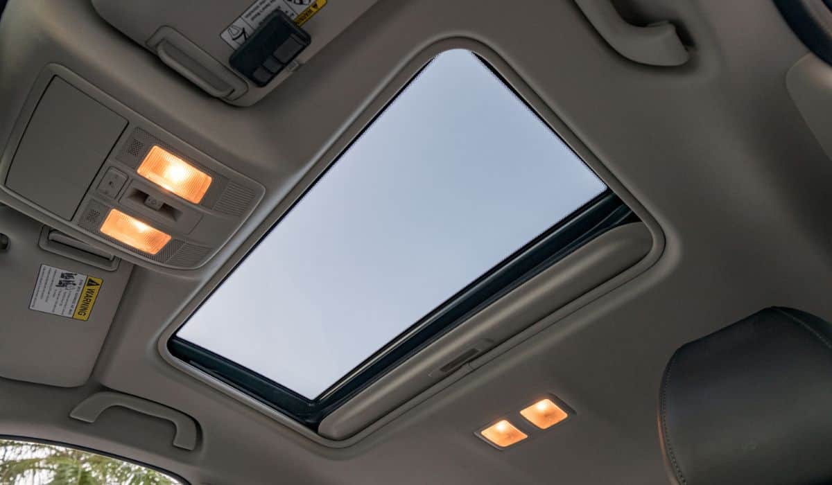 Upward view at car sunroof