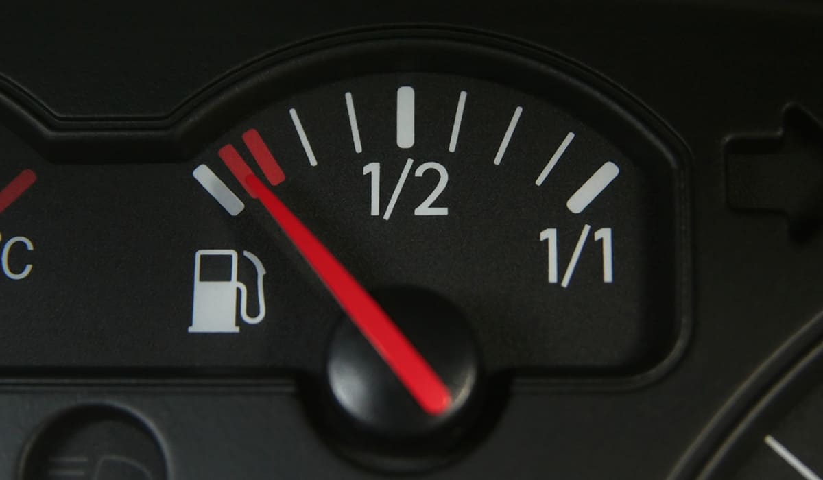 fuel gauge showing near empty