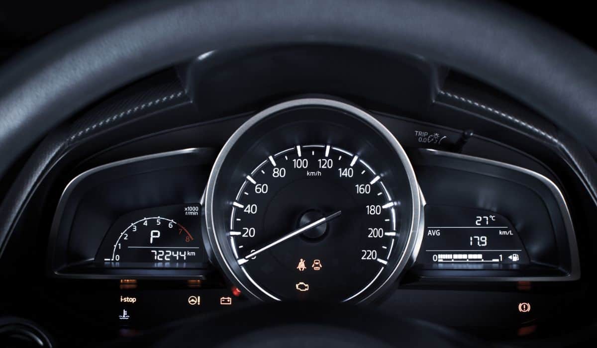 Car speedometer with kilometer per hour and tachometer