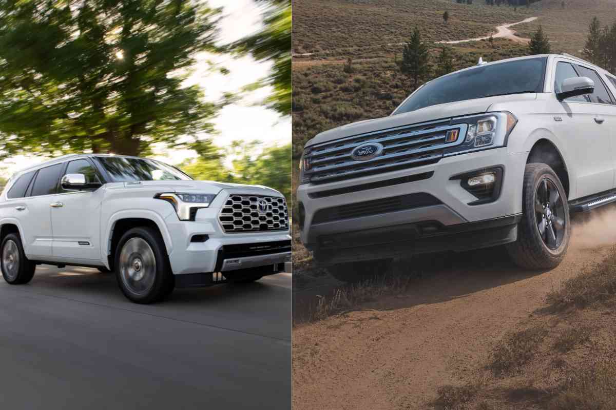 Image for Toyota Sequoia Vs. Ford Expedition shows the Toyota Sequoia on the left and the Ford Expedition on the right. 