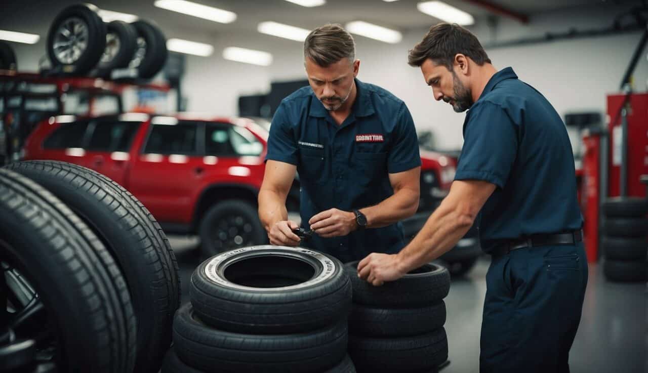 A technician at Discount Tire performs additional tire services, including free air checks