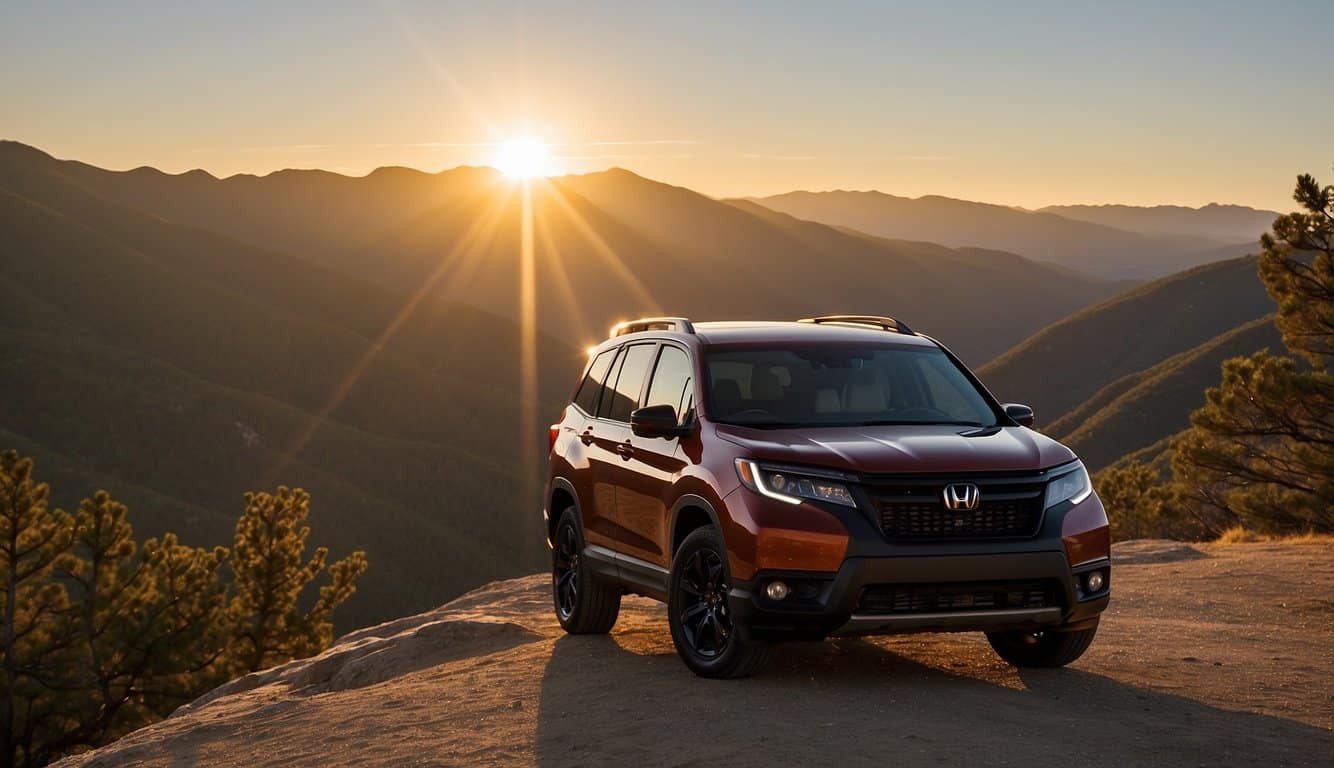 Honda Passport Review: Your Trusty Guide To The Rugged Suv 2 A Honda Passport parked on a scenic mountain overlook, with the sun setting in the background casting a warm glow over the rugged terrain