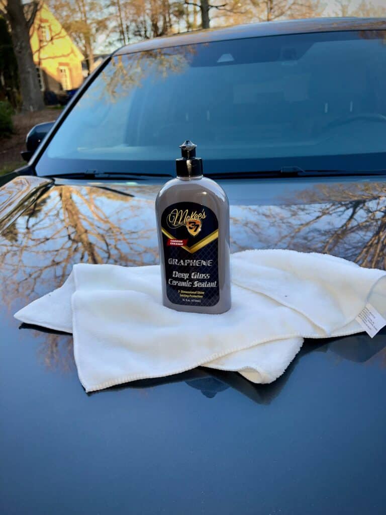 product photo of McKee's 37 Deep Gloss sealant sitting on top of a Toyota Sequoia after having waxed the vehicle