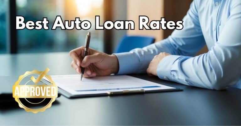 photo of a man filling out auto loan paperwork at a car dealership