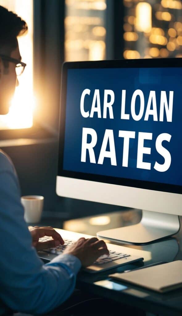 photo of looking up car loan rates on the computer