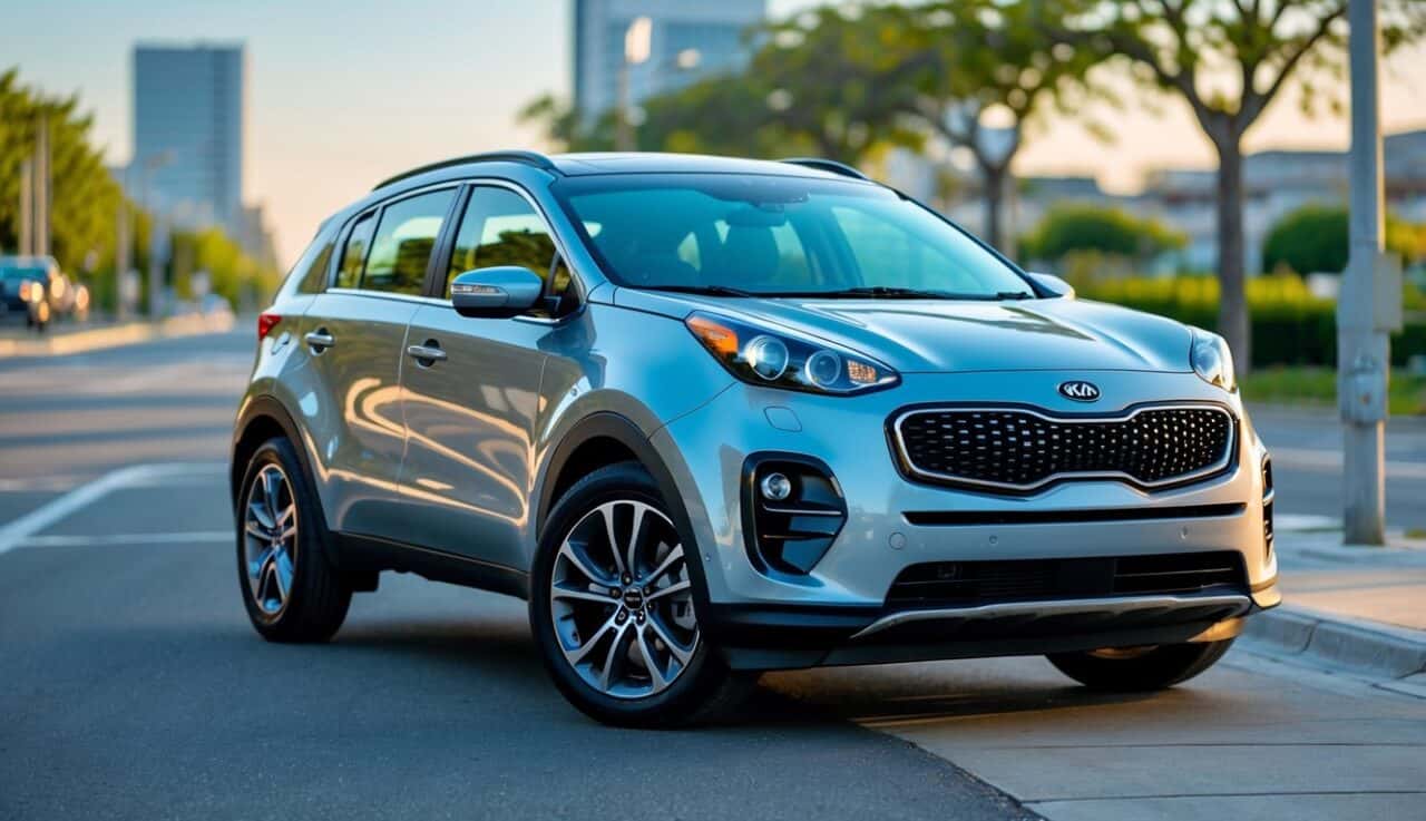 10 Best Used Cars For New Drivers Under $15,000: Safe, Reliable, And Easy To Drive Choices 2 A 2018 Kia Sportage parked on a city street with trees and buildings in the background.