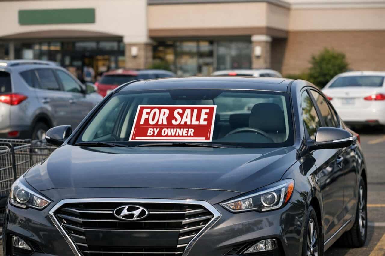 Do Hyundai Warranties Transfer? The Truth About Resale Protection 2 photo of a hyundai car with a for sale sign in the window parked in a shopping center