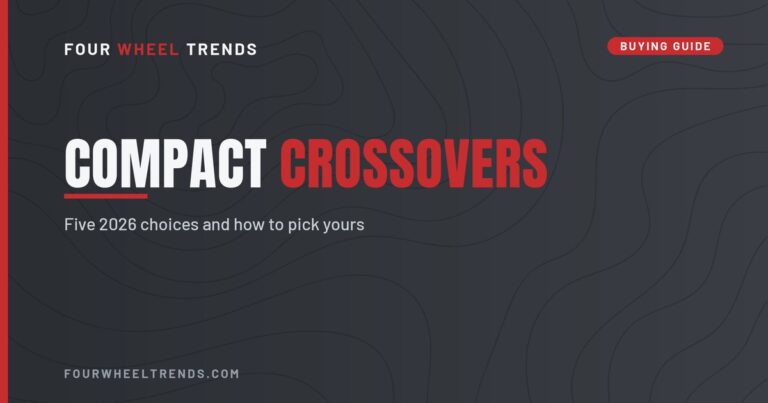 Four Wheel Trends buying guide title graphic reading Compact Crossovers, five 2026 choices and how to pick yours