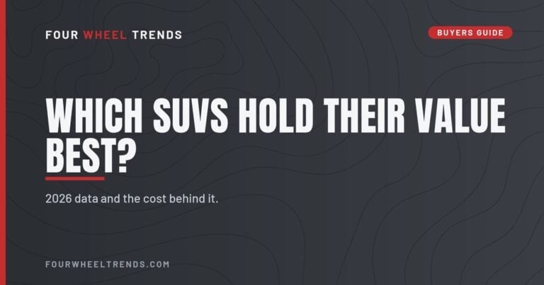 Four Wheel Trends buyers guide title graphic reading Which SUVs Hold Their Value Best? 2026 data and the cost behind it